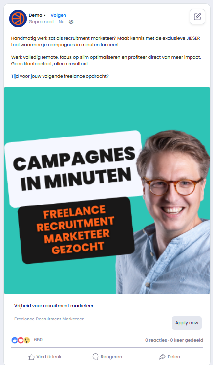 JIBSER recruitment-advertentie voorbeeld 1